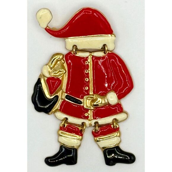 Vintage Don-Lin Signed Reticulated Santa Christmas Brooch Pin Large - Picture 1 of 4